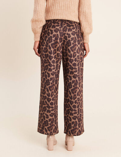 Pantalon droit 7/8&egrave;me taille haute daim marron femme