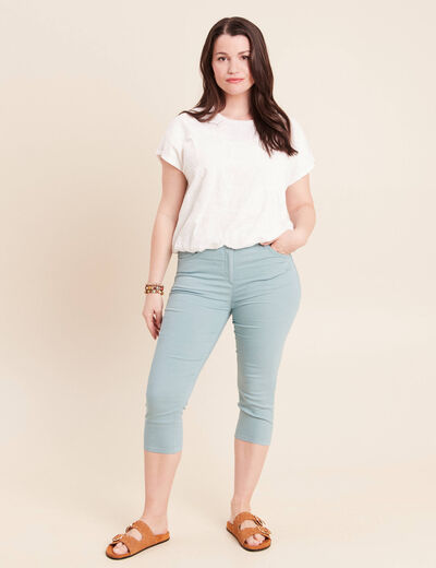 T-shirt col rond manches courtes doubl&eacute;e ecru femme