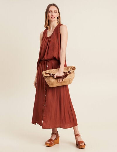 Jupe longue évasée satin marron foncé femme