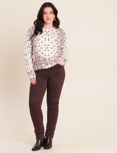 Pull col rond marron femme