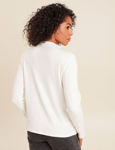 T-shirt manches longues col montant blanc femme