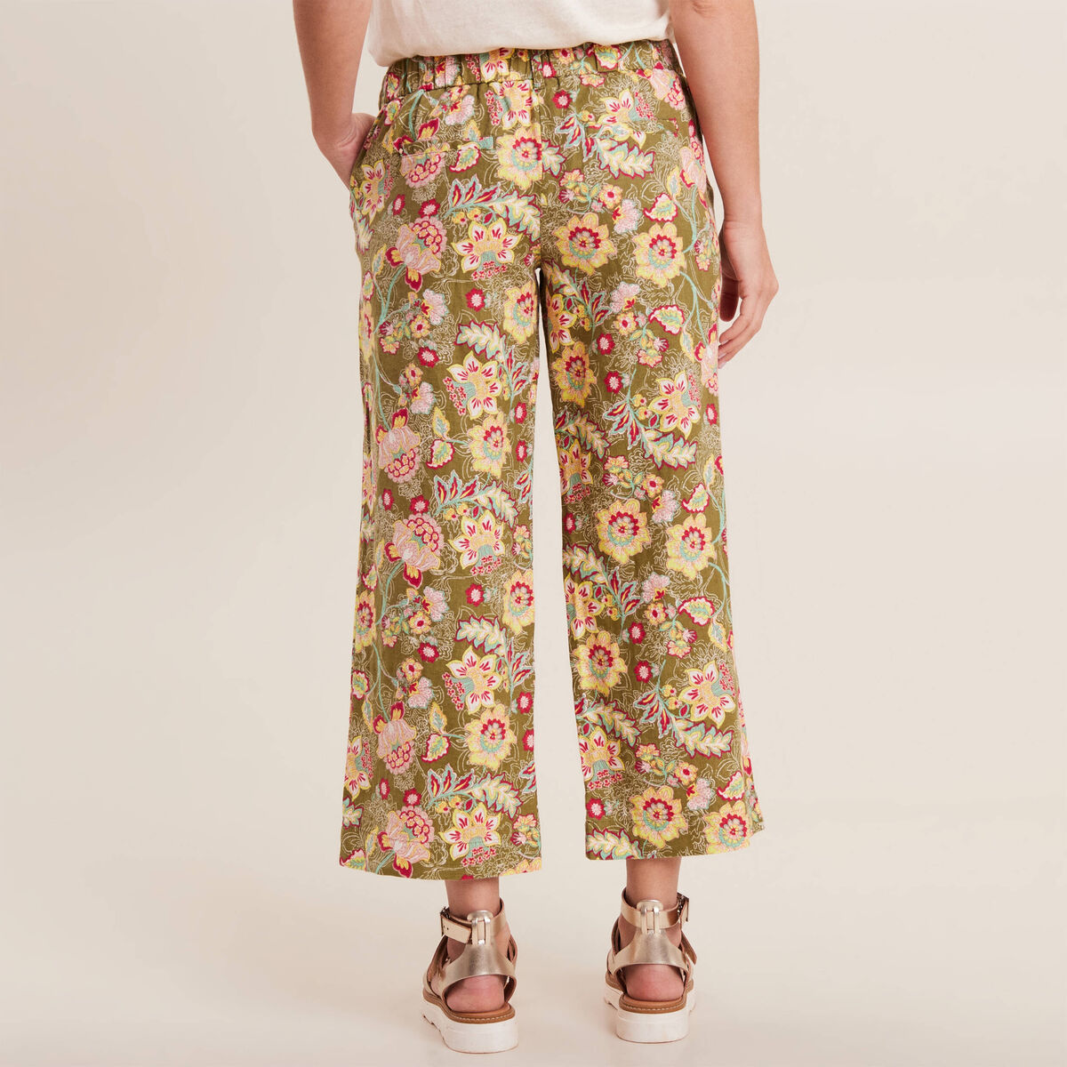 Pantalon large 7/8ème vert kaki femme