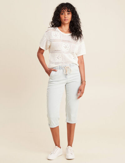 Pantalon jogpant 7/8ème en coton denim bleach femme