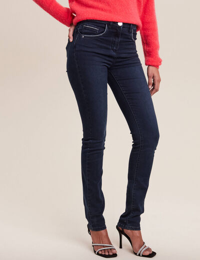 Jean ajusté taille haute denim brut femme