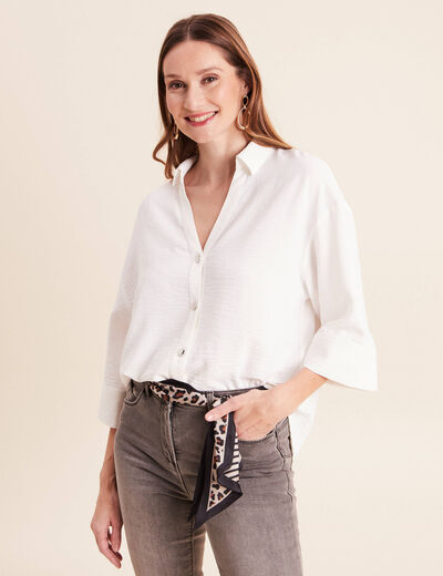 Chemise col chemise manches 3/4 ecru femme