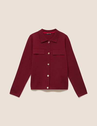 Gilet col chemise manches longues bordeaux femme
