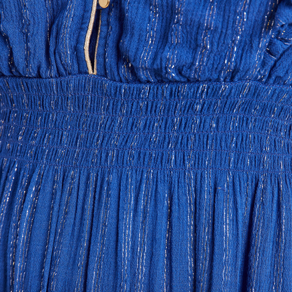 Robe droite fluide smockée bleu electrique femme