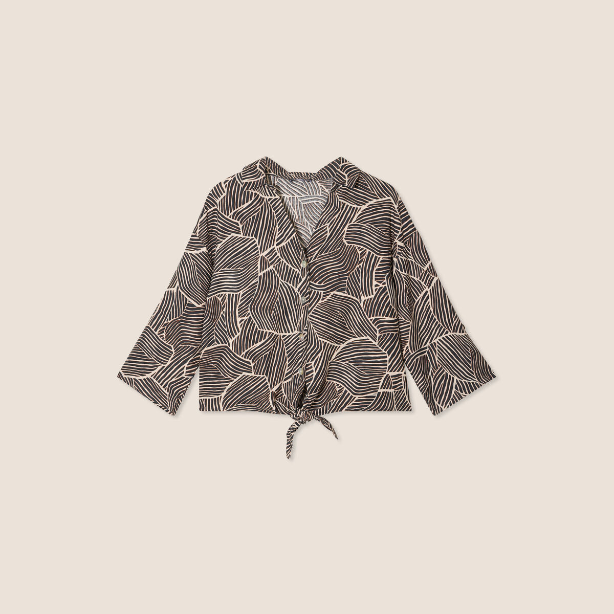 Chemise manches 3/4 nouée noir femme