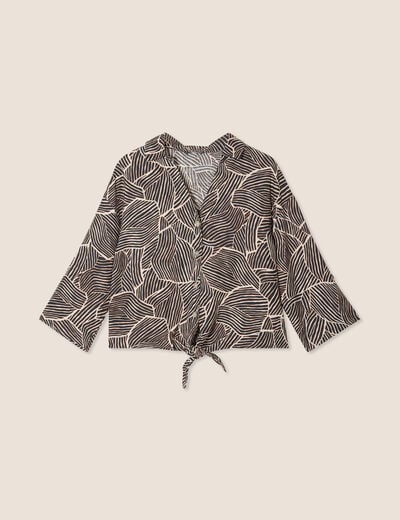 Chemise manches 3/4 nouée noir femme