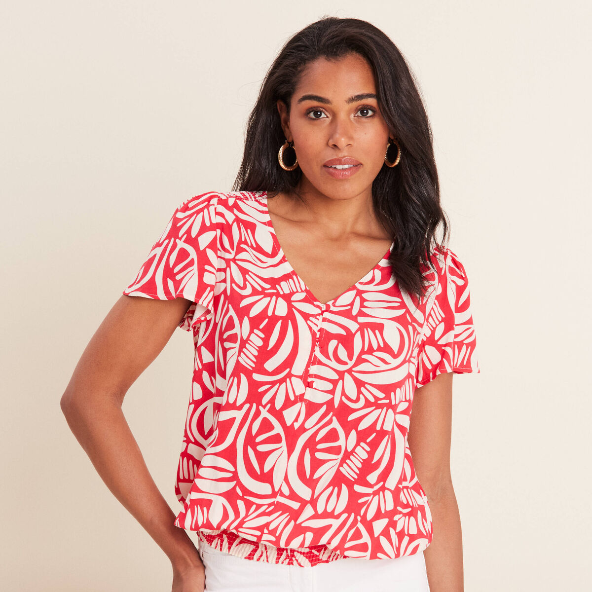 Blouse manches courtes rouge femme