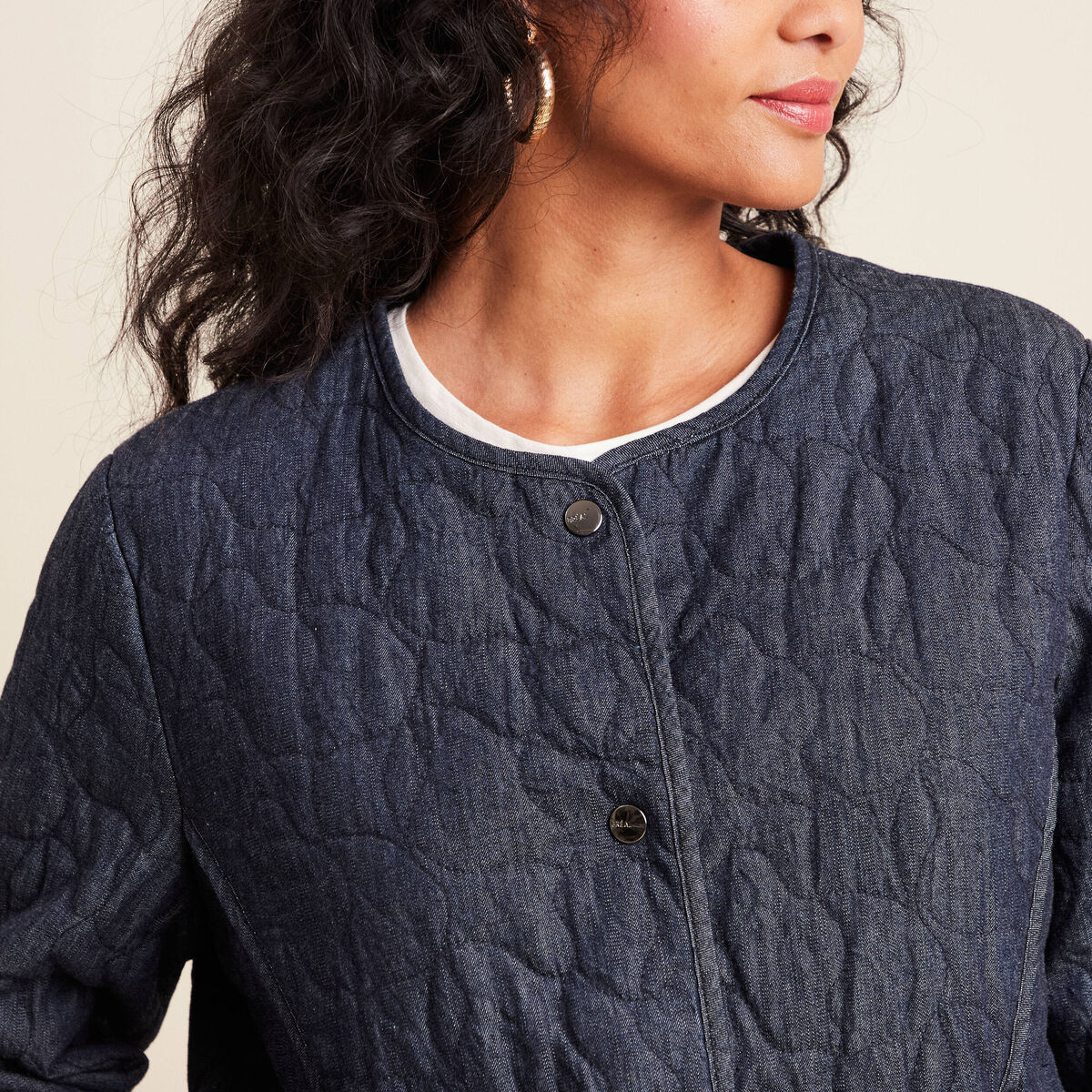 Doudoune doubl&eacute;e sans col denim brut femme