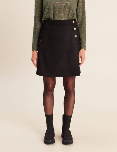 Jupe courte trap&egrave;ze aspect daim noir femme