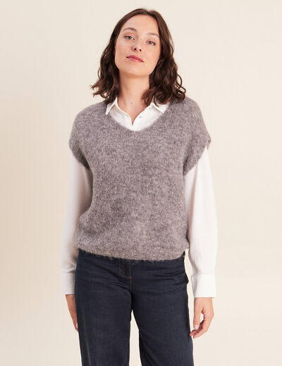 Pull sans manches gris fonc&eacute; femme