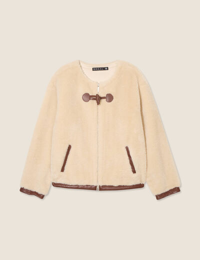 Manteau fausse fourrure ecru femme