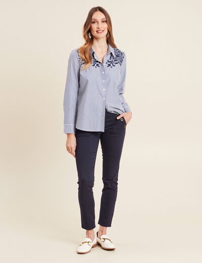 Pantalon ajusté 7/8ème bleu marine femme