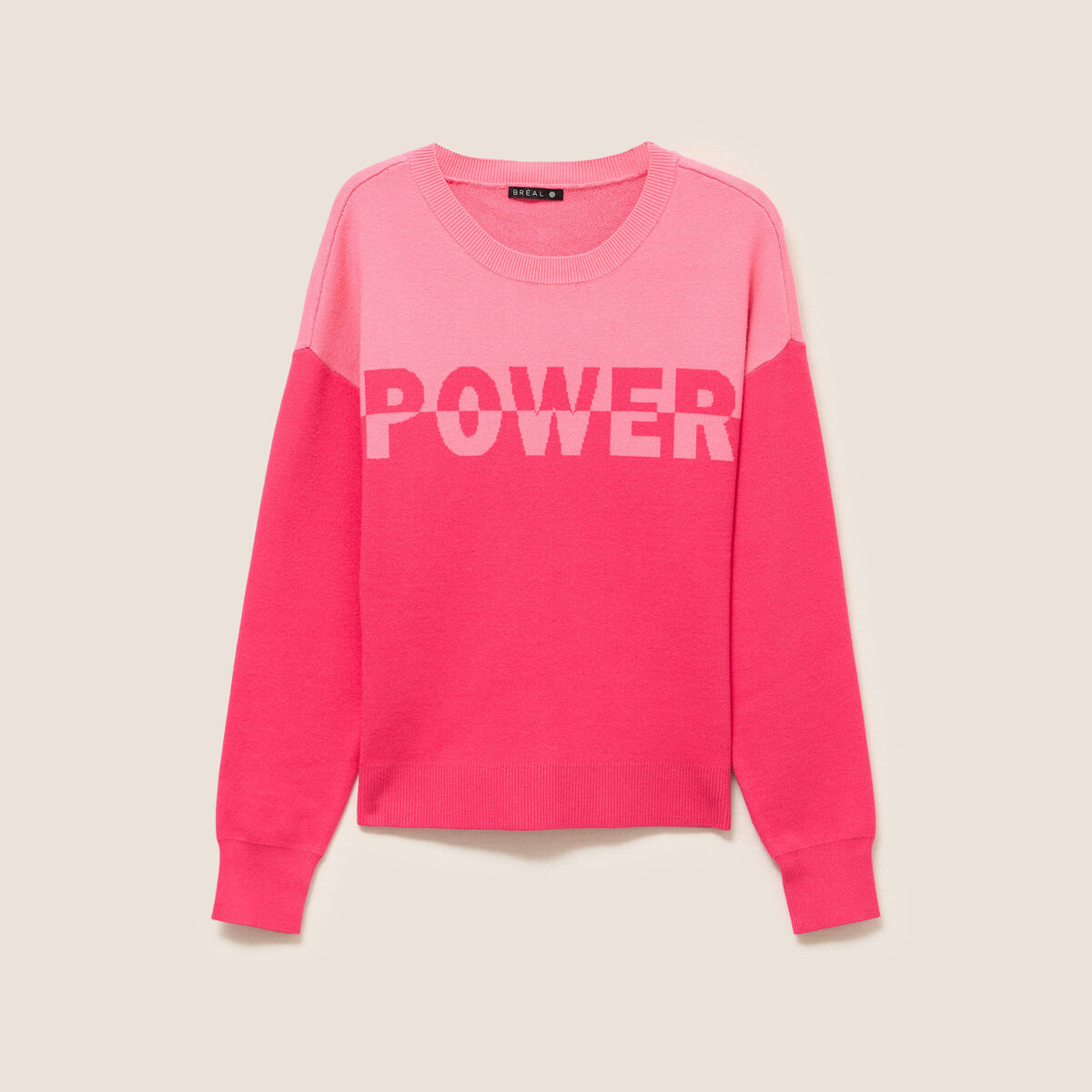 Pull col rond manches longues rose fushia femme