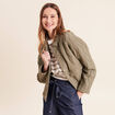Veste courte droite manches longues vert kaki femme