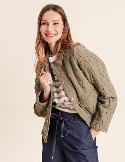 Veste courte droite manches longues vert kaki femme
