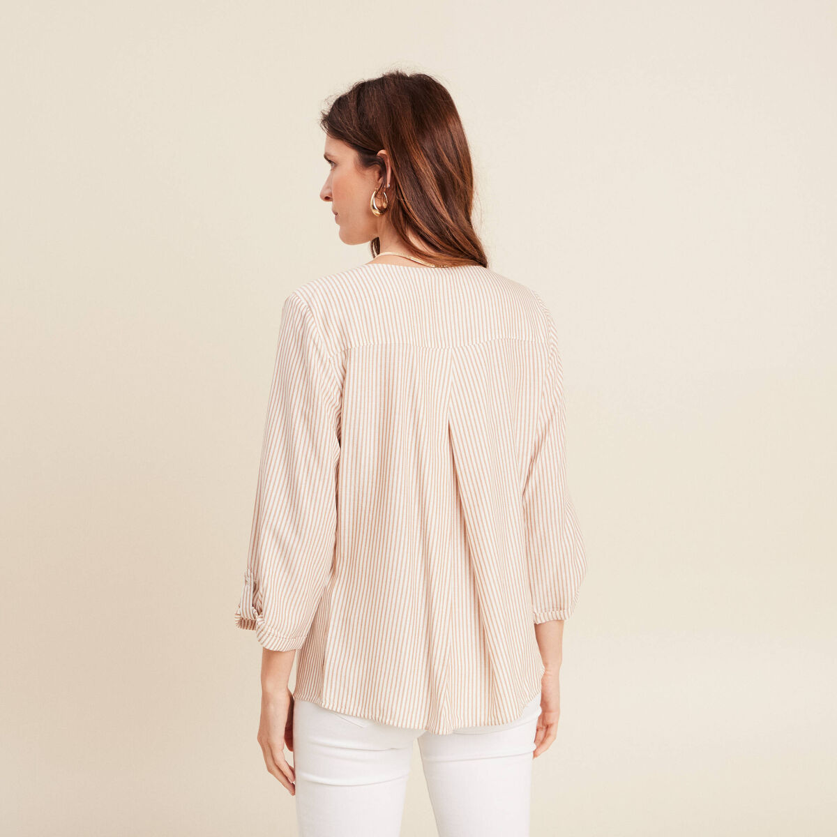 blouse fluide manches 3/4 marron femme