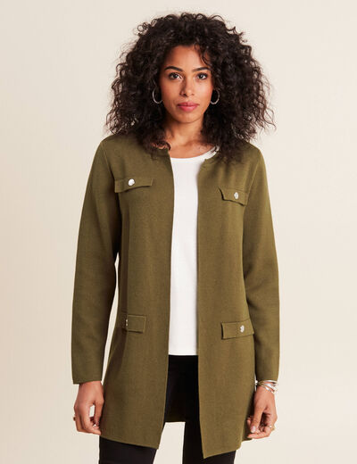 Gilet manches longues vert kaki femme