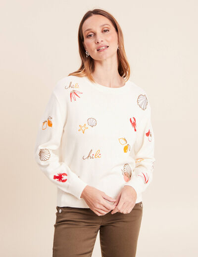 Pull col rond manches longues rouge femme