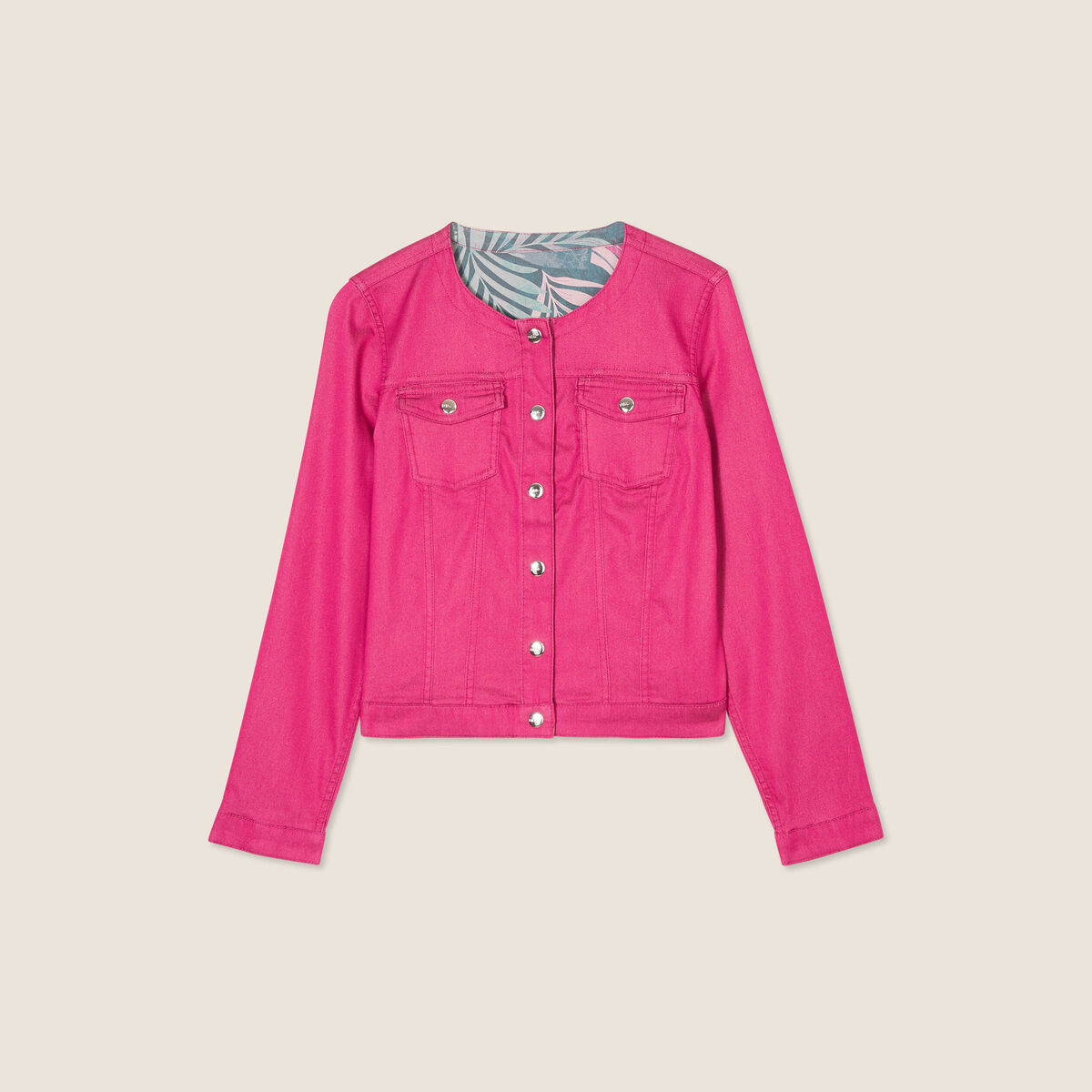 Veste cintrée réversible jean rose fushia femme