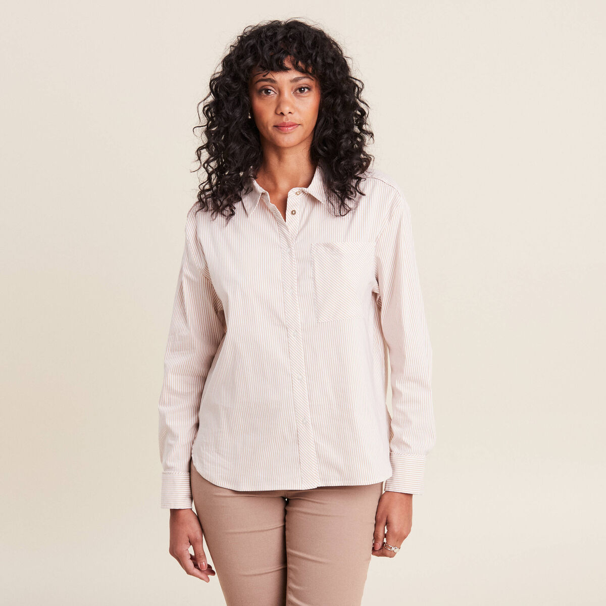 Chemise manches longues beige femme