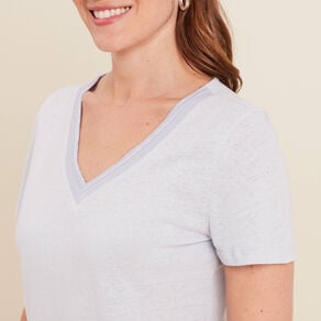 t shirt manches courtes col en v bleu clair femme T-shirt manches courtes col en V bleu clair femme