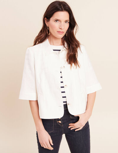 Veste droite courte manches 3/4 ecru femme