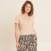 T-shirt manches courtes col en V sable femme