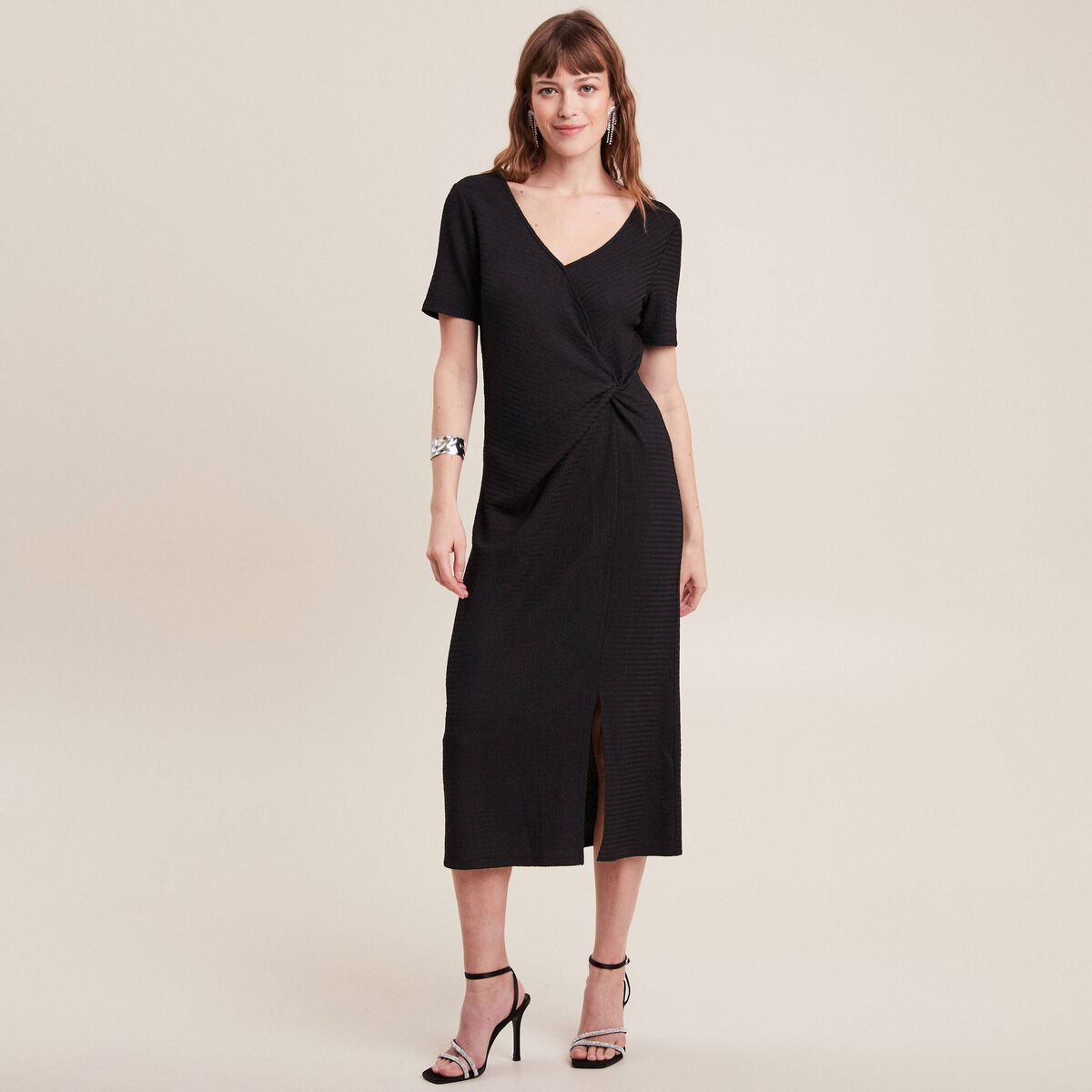 Robe midi moulante noir femme