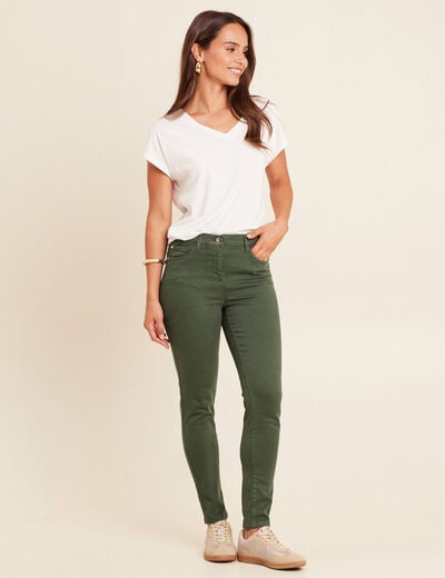 Jean magique L'Unique coupe ajust&eacute;e vert bouteille femme