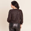T-shirt col rond manches 3/4 marron fonc&eacute; femme