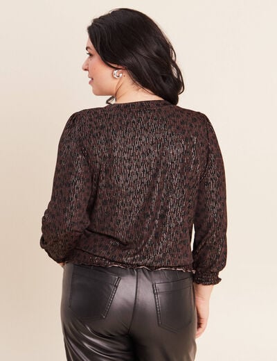 T-shirt col rond manches 3/4 marron fonc&eacute; femme