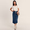 Jupe longue droite en jean denim stone femme
