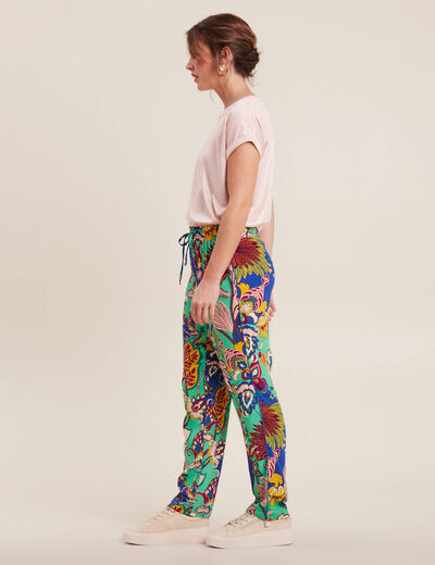 Pantalon carotte fluide 7/8ème vert femme