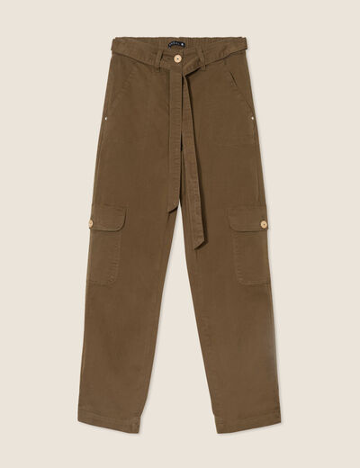 Pantalon cargo droit 7/8ème vert olive femme