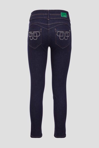 Jean ajusté avec clous denim brut femme
