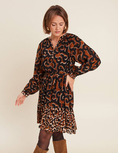 Robe imprimée évasée fluide femme noir femme