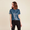 t-shirt droit court satiné col rond bleu canard femme