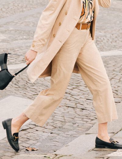 Pantalon large 7/8ème beige femme