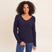 Pull col v manches longues &agrave; sequins bleu marine femme