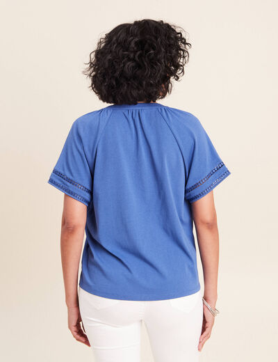 Blouse col v manches courtes bleu roi femme