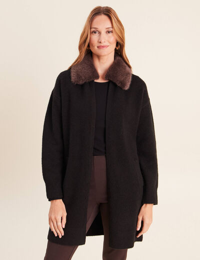 Gilet droit long col chemise noir femme
