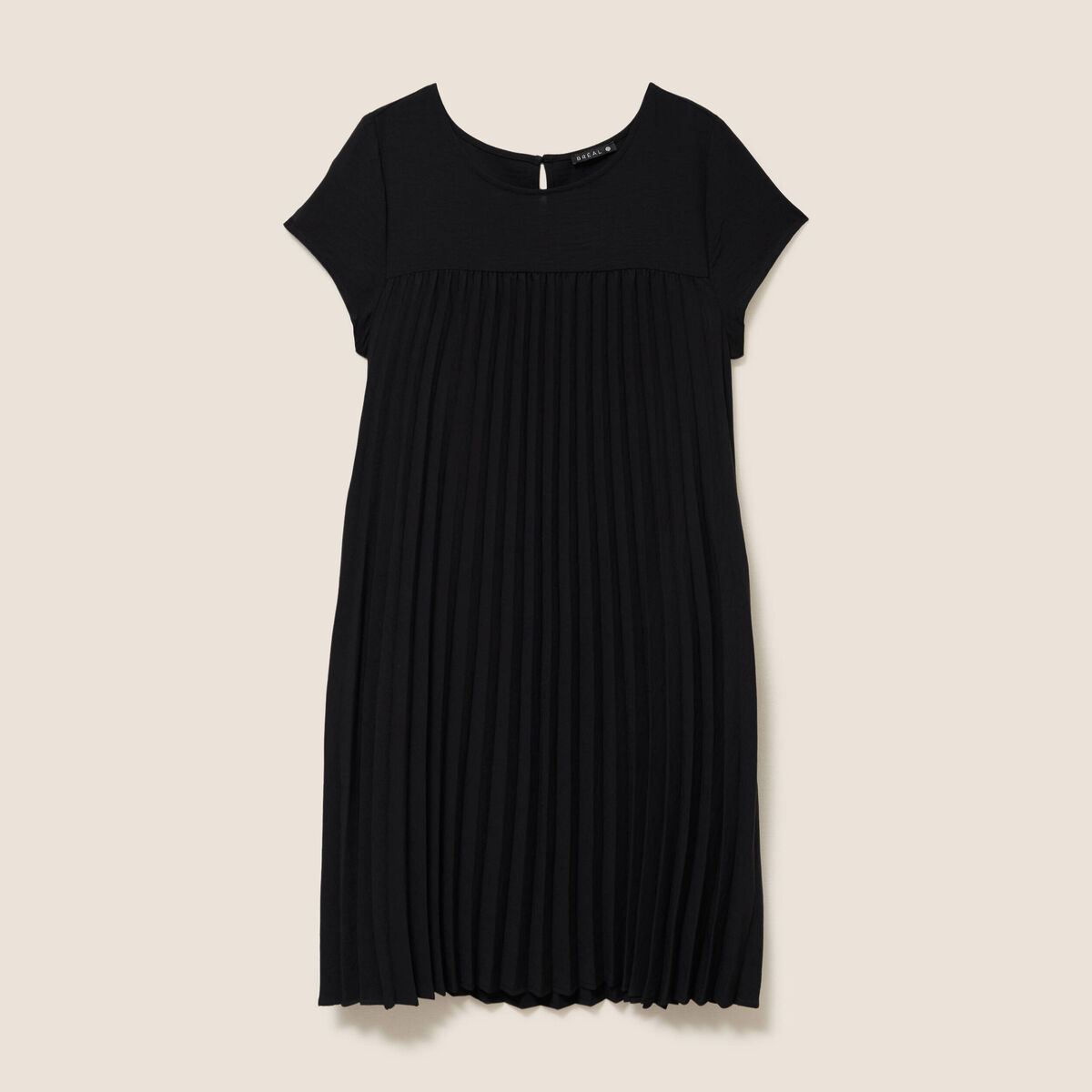 Robe courte &eacute;vas&eacute;e pliss&eacute;e col rond noir femme