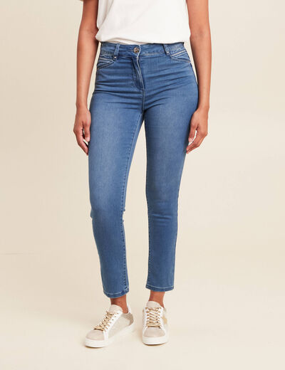 Jean ajusté taille haute denim double stone femme