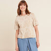 Pull col rond manches courtes beige femme