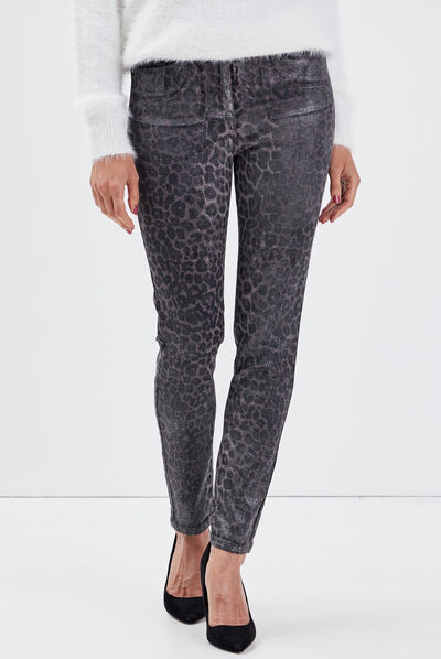 Pantalon ajusté taille haute gris foncé femme