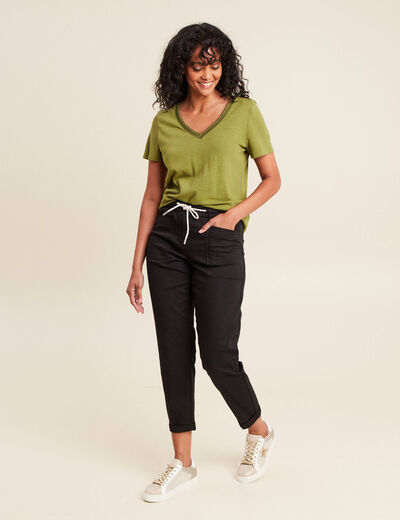 T-shirt manches courtes col en V vert femme