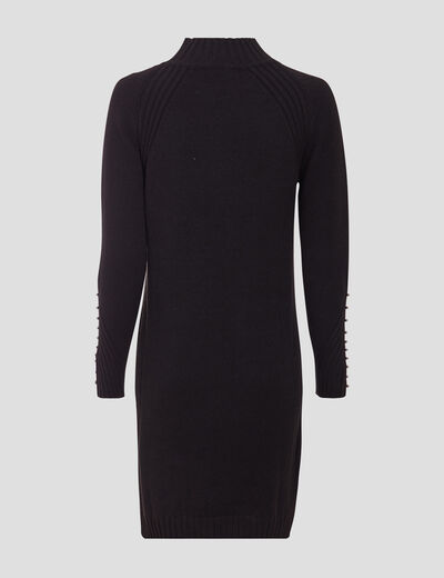 Robe pull droite avec perles noir femme